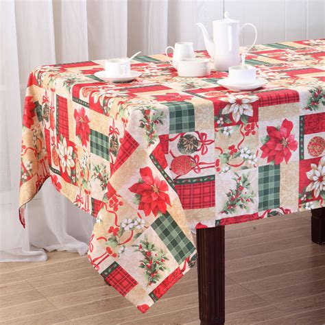 Christmas tablecloth 52x70. Expedited. Estimated Delivery: 10/18/2023. This tablecloth is the perfect solution for your seasonal decorating needs. Holiday design features a beautiful design with red poinsettias all over. Excellent for special occasions, events, parties, family gatherings, and everyday use during the holiday season. Soft and durable fabric can be ironed to ... 