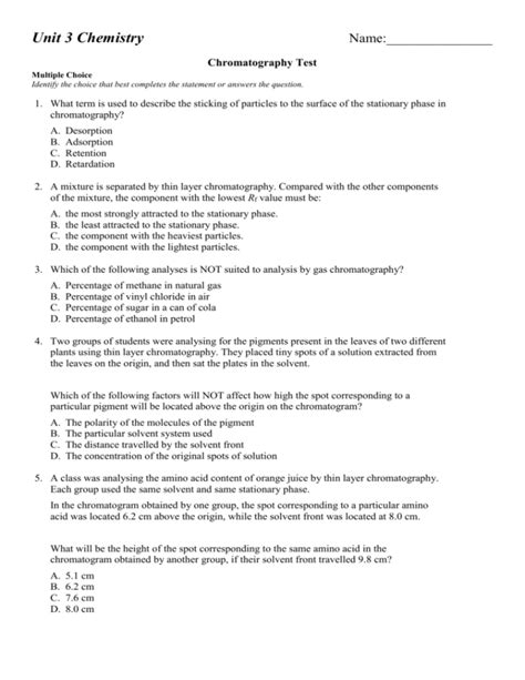 Chromatography Multiple Choice Questions With Answers