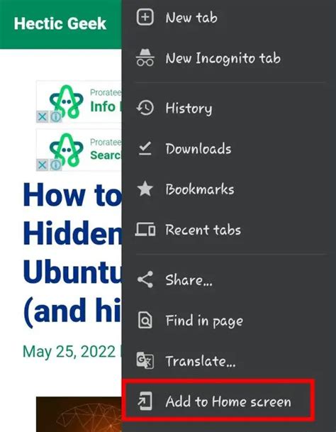 Chrome add to home screen missing.  Then go to Home screen > Add new ...