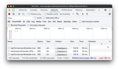Chrome dev tools network tab missing.  Inspecting the properties of an indi...