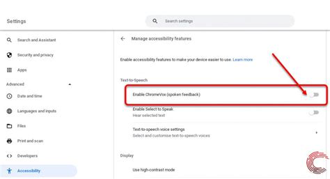 Chromevox won t turn off.  Select Settings Accessibility.  Instead of turning off Chro...