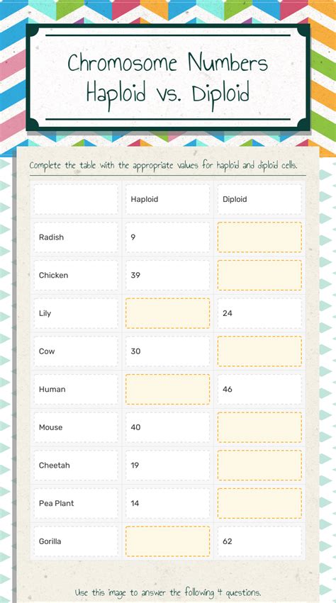 Chromosome Numbers Haploid vs. Diploid Interactive Worksheet by Isaak