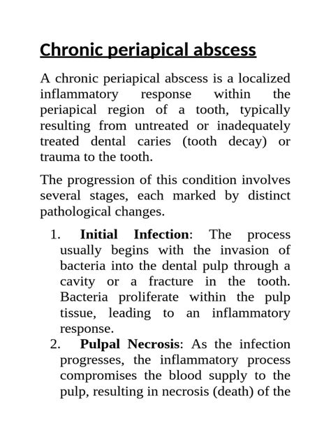 Chronic periapical abscess.  abscess yours___dentist 63.  In this article, we will explore ...