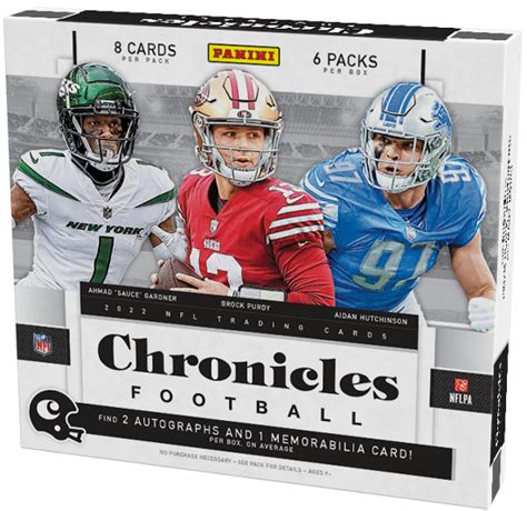 Description. Panini presents the 2022 NFL Chronicles Draft Picks blaster box! This box includes 6 packs per box with 4 cards per pack. Each box may contain 4 blaster exclusive Rookies & Stars or Legacy Rookies Base or Parallels! Be on the look out for Autographs from the hottest college draft picks and for blaster exclusive Pink Parallels!.