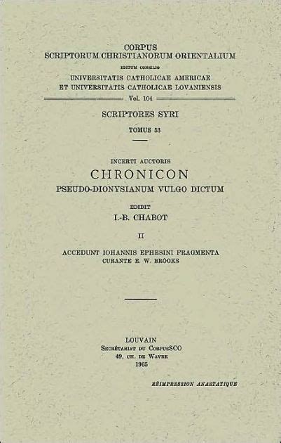 Chronicon anonymum pseudo dionysianum vulgo dictum ii. - Manual of theology in two parts christian doctrine and church order 1857.