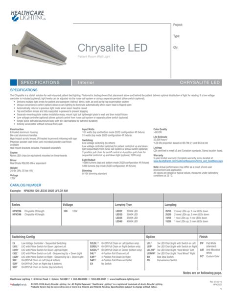 Chrysalite LED - Winona Lighting - Studylib