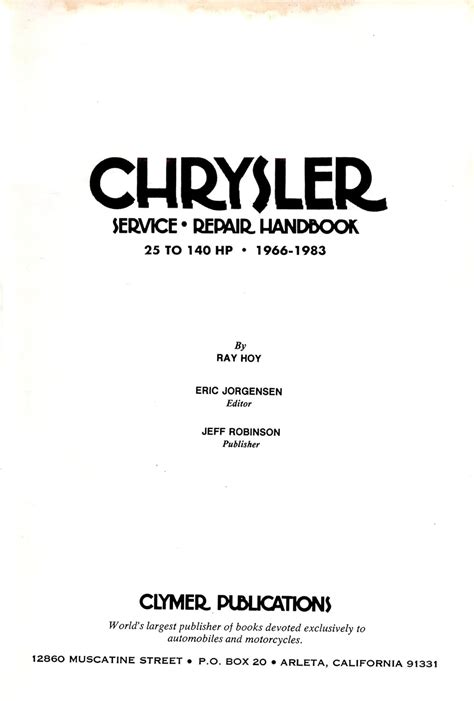 Chrysler service repair handbook 35 to 20 hp 1966 1983. - John deere pressure washer manuals 3300.
