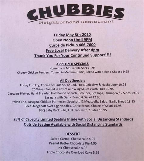 Chubbies Restaurant - Facebook