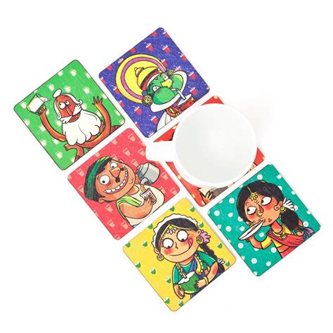 Chumbak Multicolour Wood Bobblehead 4x4 INCH Coaster