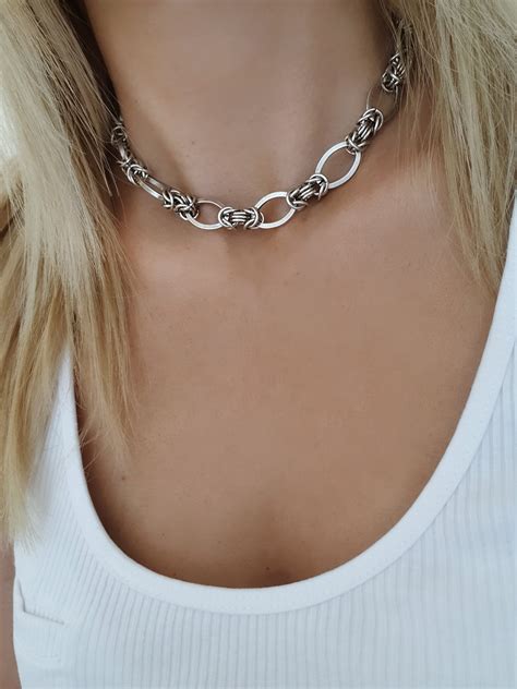 Chunky Silver Link Choker Necklace - Etsy