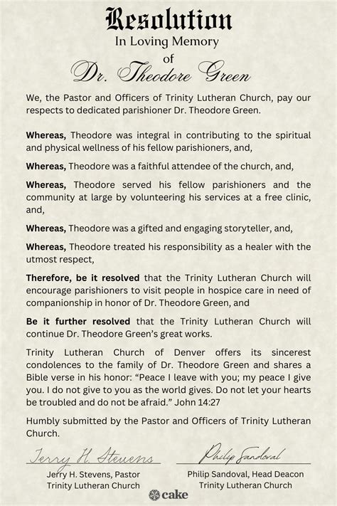 Church Funeral Resolution - church resolutions for death