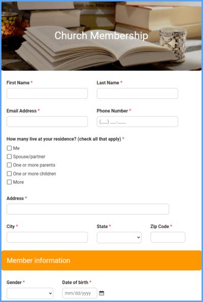 Church Membership Form Template Formsite