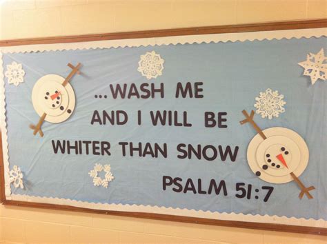 Sunday School Lessons For Kids. Snowman Bulletin Board Idea For Church. "He Will Wash You White As Snow". Isaiah 1:18 Come now, and let us reason together, saith the LORD: though your sins be as scarlet, they shall be as white as snow; though they be red like crimson, they shall be as wool. I covered the background with purple paper. I added .... 