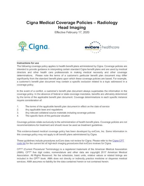 Cigna Head Imaging Guidelines - eviCore