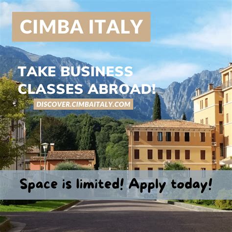 Semester and Summer Undergraduate Study Abroad in Italy. Our semester and summer study abroad programs for undergraduates have the power of the University of Iowa Tippie College of Business accreditation behind them. Our semester students spend 12 weeks at CIMBA, earning between 12 and 18 credits, and enjoy more than 25 days of open travel to ... . 