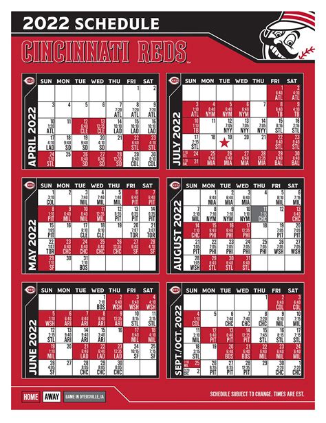 Cincinnati Reds Printable Schedule 2022