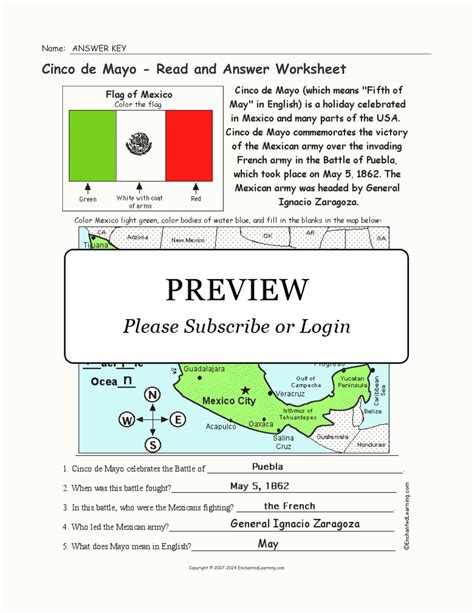 Cinco de Mayo Read and Answer Worksheet Enchanted Learning