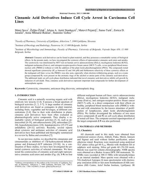 Cinnamic acid derivatives induce cell cycle arrest in carcinoma cell ...