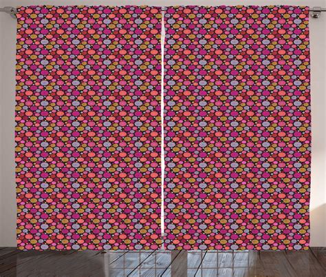 Circle Pattern Curtains 2 Panels Set, Abstract Graphical Spirals in