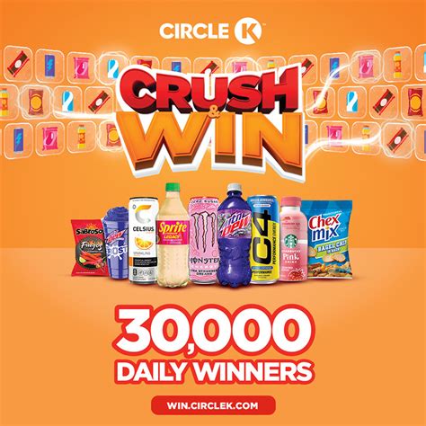 Circle K Stores @CircleKStores Crush it! Our Crush & Win game is launching May 3rd and we’re ready to launch you to #winning status. Visit win.circlek.com to play daily. #crushandwin. Play at win.circlek.com *Conditions and restrictions may apply. 3:00 PM · May 1, 2023 · 3,298 Views 5 3 1. 