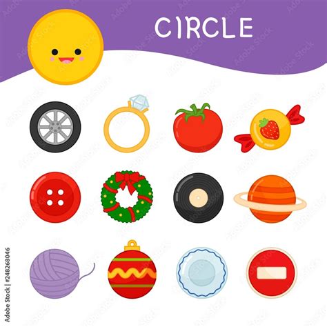 Circle shaped objects Materials Kids Learning Forms Set Circle Shaped Objects — Stock Vector