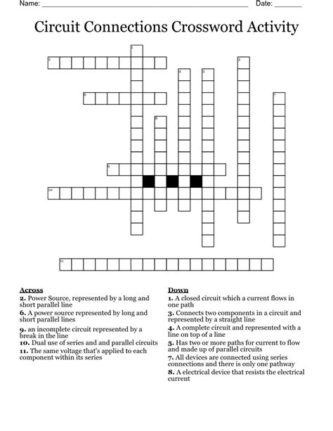 Circuit Connections Crossword Activity WordMint