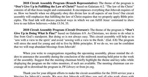 Circuit overseer talks 2018.  Please make thorough preparations in harmony wi...