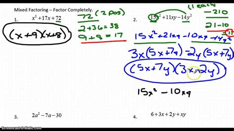 Circuit Training - Factoring (Mixed, Intermediate) Directions: Begin in Factor the expression. then for call that problem and continue in this to add Sheets Of paper to Showcase your work. 16 — O. 9b2 Factor the GCF: — a 4 Factor. 49a2 25b 56ab What Other m 49a2 —4a+ 16 by grouping: ab 7b 3a 21 Use factoring to solve the equation. 