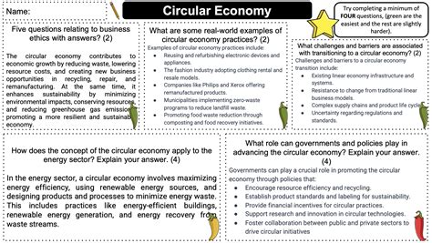 Circular Economy Worksheet with Answer Sheet Teaching Resources