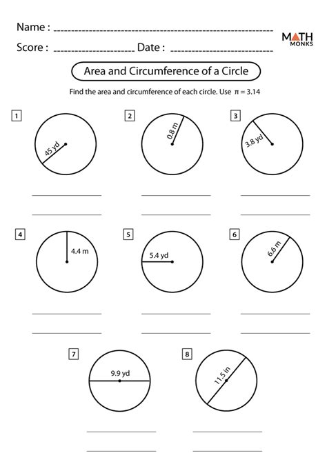 Circumference of a Circle Worksheets Math Monks