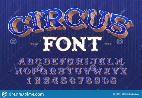 Circus Alphabet Font. 3D Retro Letters And Numbers. Stock Vector