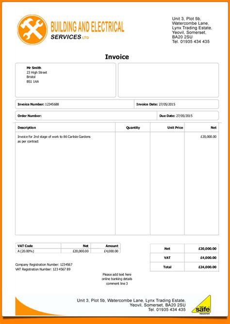 Cis Invoice Template Subcontractor Vat Sample Tax Example Excel in Cis
