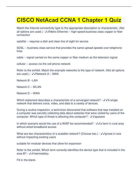 Cisco Chapter 1 Quiz Answers