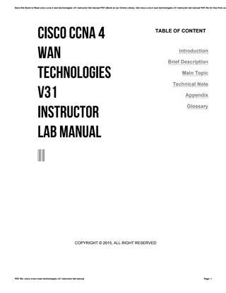 Cisco ccna 4 wan technologies v31 instructor lab manual. - Ge profile side by side owners manual.