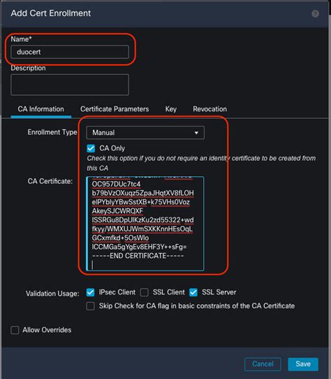 Cisco certificate enrollment service.  A certificate enrollment object co...