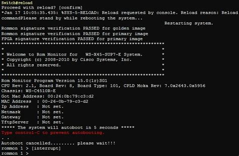 Cisco rommon reset command.  rommon2> reset After the router reboots to ROMm...