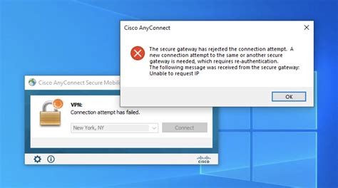 Cisco secure client connection attempt has failed.  Normally, we have no issues wi...