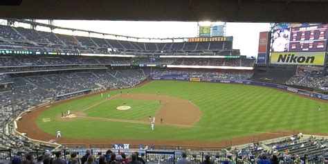 Citi Field. New York Mets vs San Diego Padres. Good seat. Only 3 seats in row. Perfect for Keeping a small family together. Bathrooms and vendors steps away. Railing obstructs a bit of LF sitting down. Stand up for a big play and it's fine. 424.. 