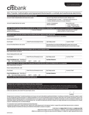 Citibank Wire Transfer Form Fill Out and Sign Printable PDF Template