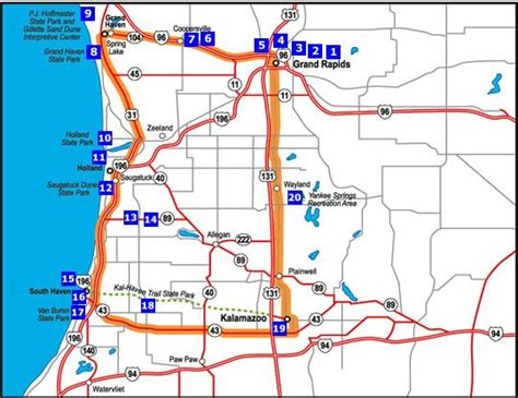 Cities between Grand Rapids and Kalamazoo