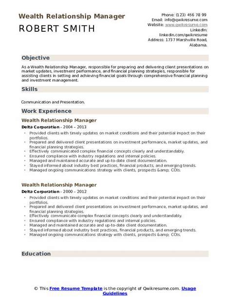 Citigold Wealth Relationship Manager Resume Example