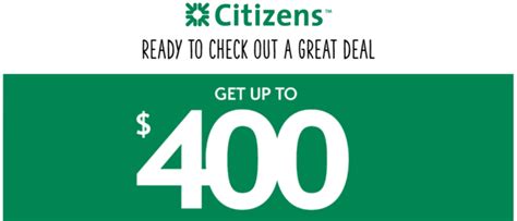 Citizens Bank has a new promotion that can earn you $400 in cash for opening a new account. This offer is available in CT, DE, MA, MI, NH, NJ, NY, OH,.... 