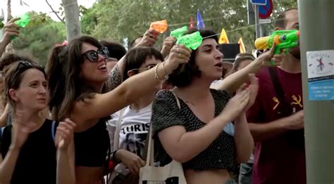 Citizens of Spain use water pistols on guests as a way to oppose mass tourism