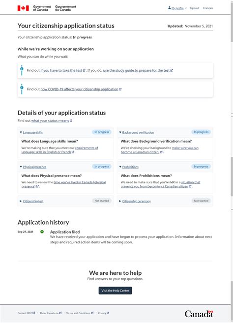 Citizenship application status decision made Canadian Guidelines Cognitive Guidelines