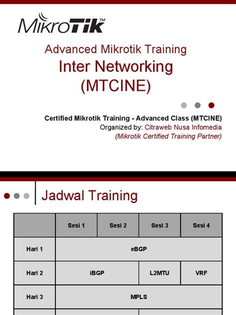 Citraweb artikel.  The document discusses an advanced Mikrotik training Se...
