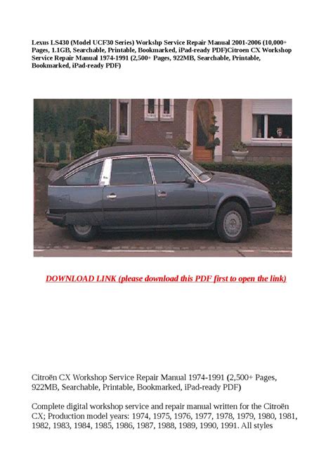 Citroen cx service repair manual 1975 1991. - Toshiba 40sl733 lcd tv service manual.