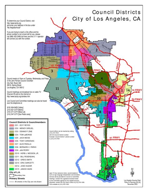 City Council Districts for the City of Los Angeles, California