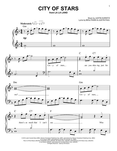 City Of Stars Sheet Music Piano Easy