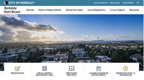 City of berkeley rent board. Jul 21, 2022 · Date: Thursday, July 21, 2022 | 7:00pm - 11:59pm. Rent Board Meetings Page. Meeting of the Berkeley Rent Stabilization Board. Please click the button to the right to visit the Rent Board Meetings page for more information. The agenda will be posted at least 72 hours before the meeting. 