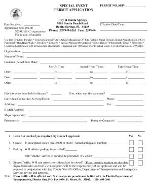 City of Bonita Springs » Government » Forms and Applications Forms and Applications 9101 Bonita Beach Road Bonita Springs, FL 34135 City Hall: (239) 949-6262 Parks & …. 